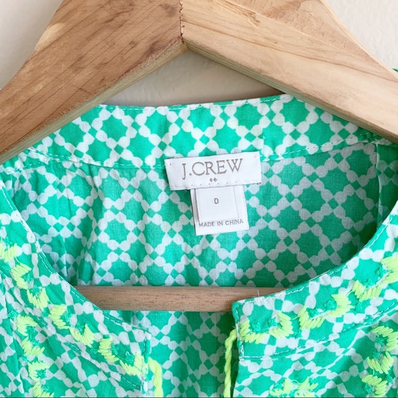 J. CREW lime embroidered top sleeveless neon green boho tassels size 0 preppy - Picture 5 of 9